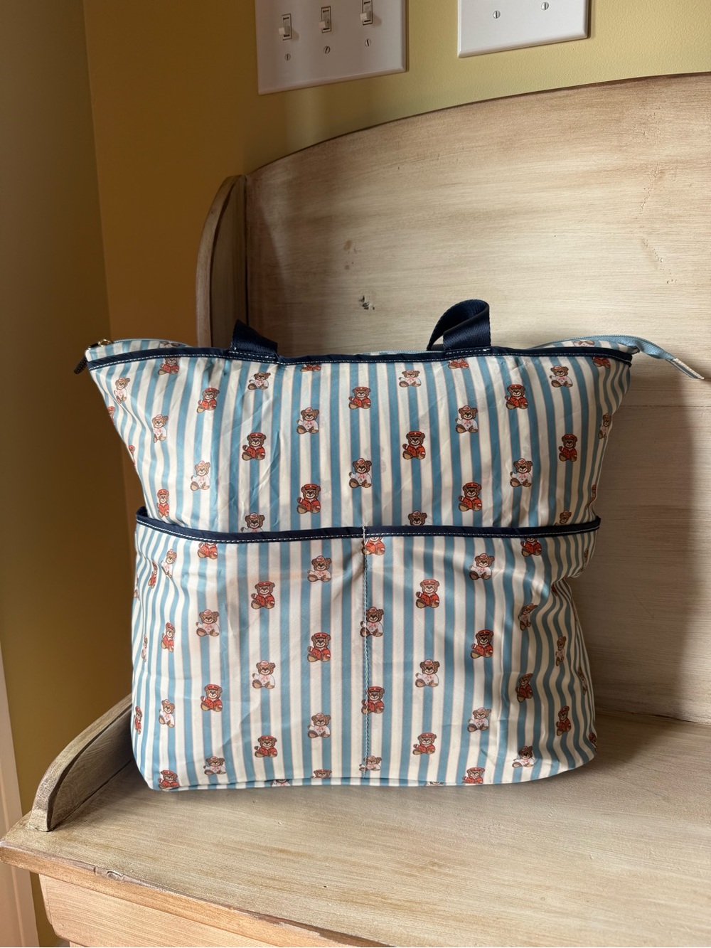 NWT Stoney Clover Lane Teddy Bear Striped Utility Tote